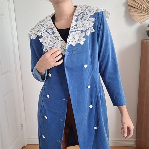 MUCH Jackets & Blazers - MUCH FASHION DENIM JACKET WITH LACE DETAIL - CLASSIC BLUE SIZE MEDIUM, P2P 18